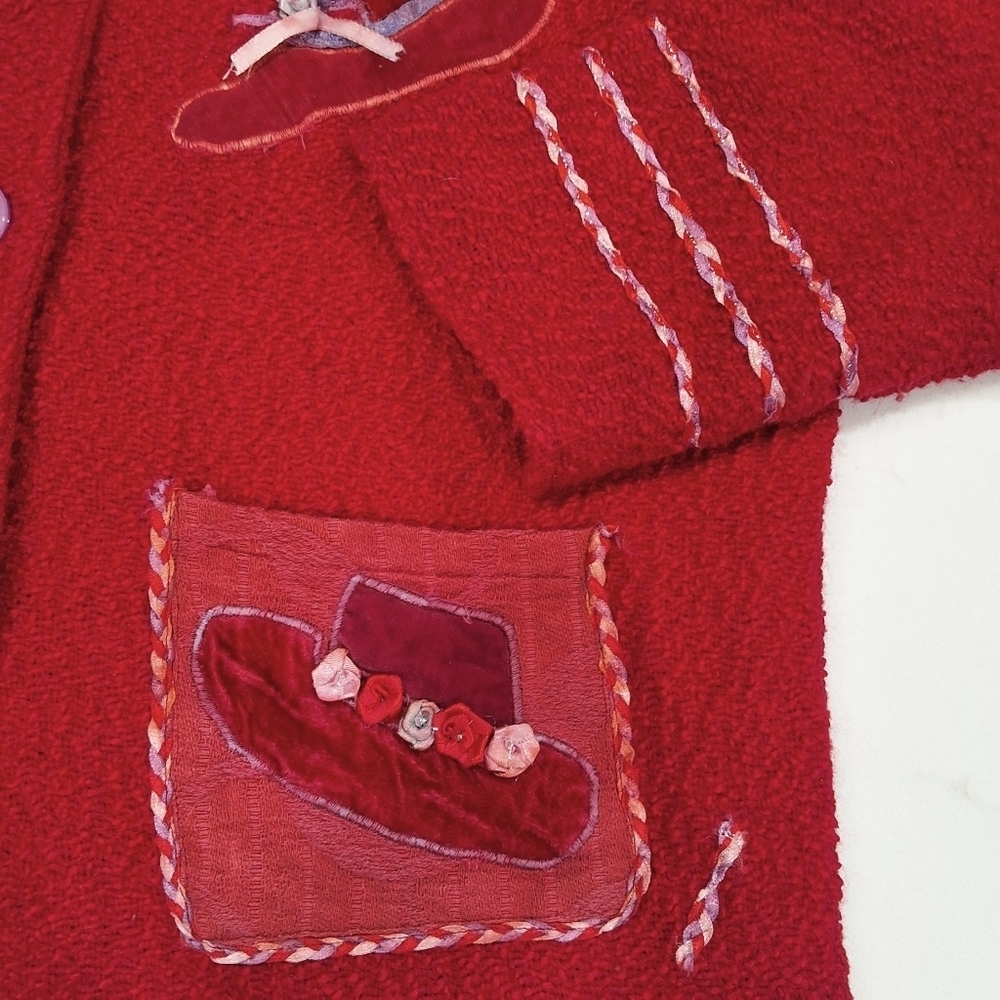 Parsley & Sage~Women Milliner Velvet Red Hatters Whimsical Jacket~Embroider~LRG - Picture 3 of 10
